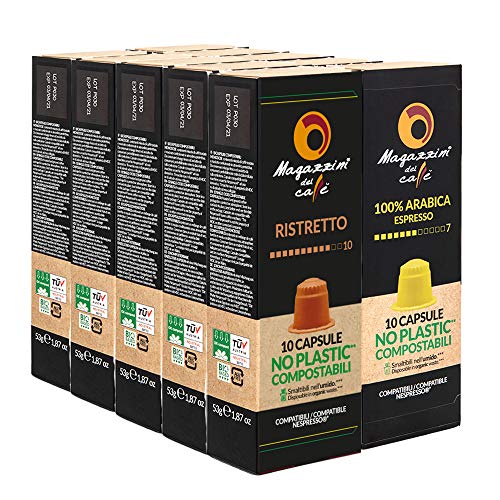 MAGAZZINI DEL CAFFE Caja de Degustación de Café de 100 Cápsulas, Cajas de 20 cápsulas de Mezclas de Arabica, Deca, Cremosas, Lungo y Ristretto, Compatibles con Cafetera Nespresso, Made in Italy