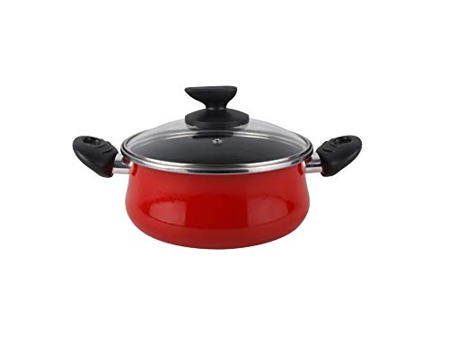 Magefesa Praga - Cacerola con tapa 20cm de acero vitrificado exterior rojo. Antiadherente bicapa reforzado, aptas para todo tipo de cocinas, especial inducción. 50% de ahorro energético.