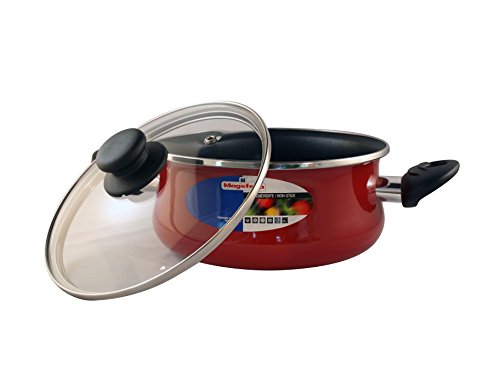 Magefesa Praga - Cacerola con tapa 24cm de acero vitrificado exterior rojo. Antiadherente bicapa reforzado, aptas para todo tipo de cocinas, especial inducción. 50% de ahorro energético.