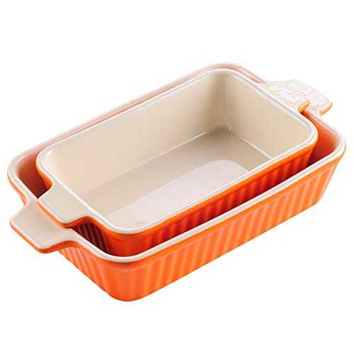 MALACASA Serie Bake.Bake Juego de Molde para Horno 2pcs Platos Rectángulo para Hornear, 9"&11", Porcelana, Ideal para lasañas, Tartas, Cacerolas, Tapas