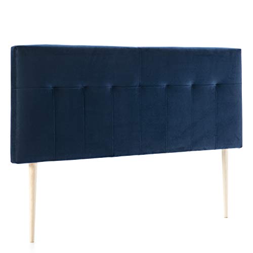 marckonfort Cabezal tapizado Nápoles 140x100 cm Azul Oscuro, para Cama 135, Terciopelo, Patas de Madera, herrajes incluidos