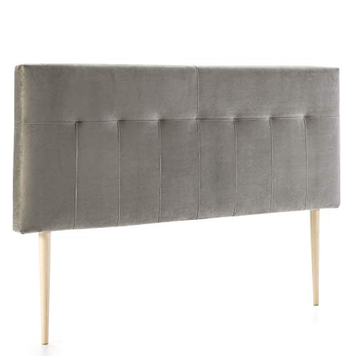 marckonfort Cabezal tapizado Nápoles 140x100 cm Gris, para Cama 135, Terciopelo, Patas de Madera, herrajes incluidos