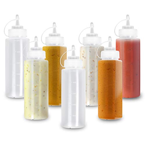 Matana 8 Piezas (Grande 500ml) Biberon Salsas con Tapa, Dispensador de Botellas de Plástico - Resistente y Sin BPA.