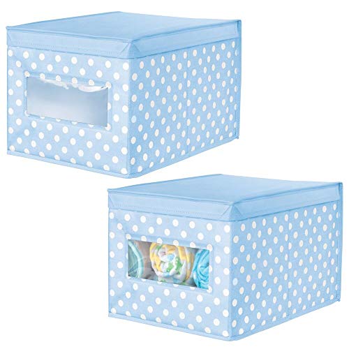 mDesign Juego de 2 Cajas de Tela de Lunares – Caja de almacenaje con Tapa abatible para habitación Infantil – Organizador Infantil apilable de Fibra sintética Transpirable – Azul Claro/Blanco