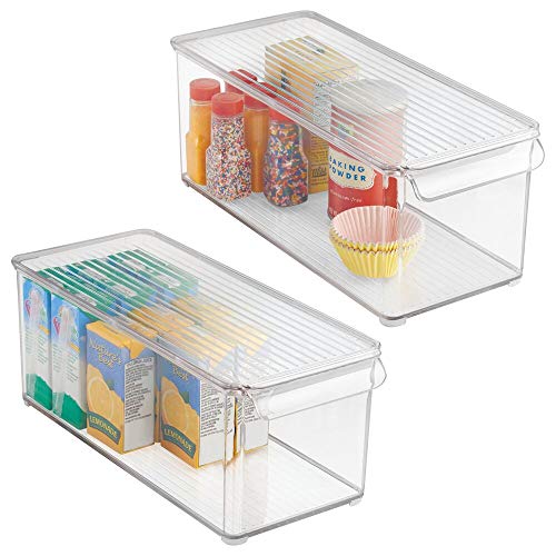 mDesign Juego de 2 cajas organizadoras con tapa – Cajón para nevera, también adecuado para la cocina o el lavadero – Contenedor de plástico libre de BPA – Guardatodo para el hogar – transparente