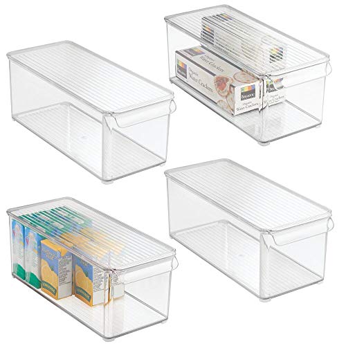 mDesign Juego de 4 cajas organizadoras con tapa – Cajón para nevera, también adecuado para la cocina o el lavadero – Contenedor de plástico libre de BPA – Guardatodo para el hogar – transparente