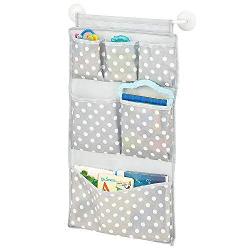 mDesign Organizador Colgante Autoadhesivo – Organizadores de Juguetes y Utensilios de bebés para habitación Infantil – Jugueteros organizadores con 6 Bolsillos para Colocar sin Taladro – Gris/Blanco