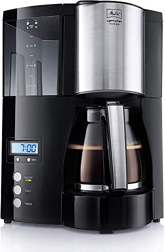 Melitta Cafetera de filtro con jarra de vidrio, Función temporizador y conservación de temperatura, Optima Timer, Negro, 100801