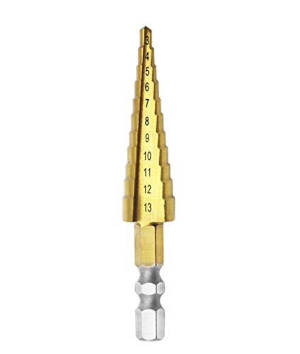 Mengshen Broca Escalonada Step Drill 3-13mm, HSS Recubierto de Titanio Mango Hexagonal Herramientas Eléctricas Cortador Professional Pagoda Drill bit Set Taladradora de Taladradora Multifunción