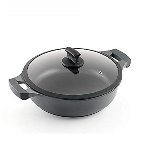 Metaltex XPERT-Cacerola Baja Aluminio Fundido, 28 cm, antiadherente ILAG 3 capas, Full Induction válido para todo tipo de cocinas, Negro