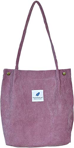 Milai Bolso de pana para damas chica gran Bolso de hombro de pana Bolso de mano lavable reutilizable bolso de bandolera casual para mamá maestra trabajo escolar playa compras comida viajes (Púrpura)