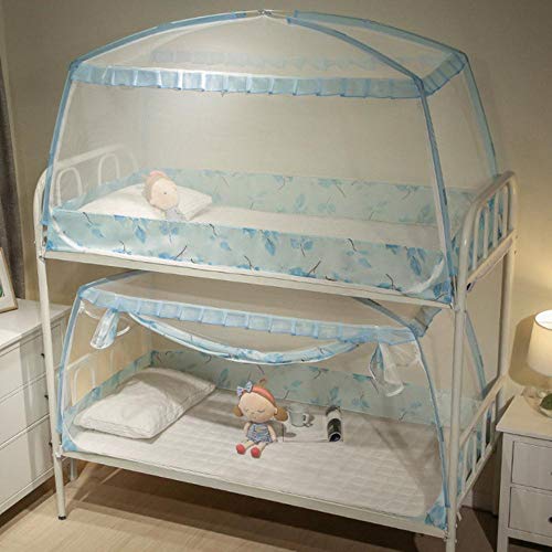 Mingi Mosquitera 1 Pieza de 0.9 m para Estudiantes compartidos Litera Cama para niños Cama pequeña Mosquitera de yurta mongola con decoración de Encaje, Azul, Aproximadamente 90x195x95cm