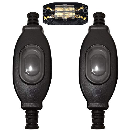 Mirrwin Interruptor Prueba de Agua IP65 Interruptor Intermedio Interruptor de Cable 2 polos Interruptor Pequeño Adecuado para la lámpara de Dormitorio de Escritorio de Area al Aire Libre 2 PCS Negro