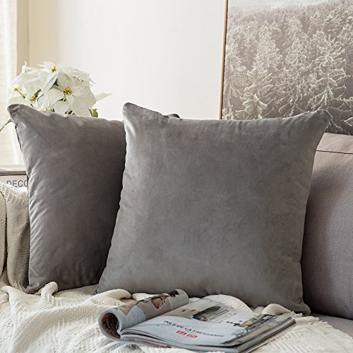 MIULEE Pack de 2, Terciopelo Suave Juego de Mesa de Manta de decoración Cuadrado Fundas de Almohada Funda de cojín para sofá dormitorio18 x 18 Pulgada 45 x 45 cm Gris