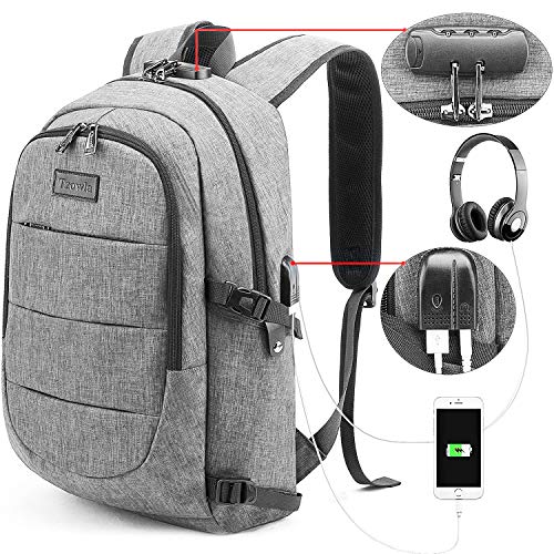 Mochila portátil de Viaje Resistente al Agua Bolsa antirrobo con Puerto de Carga USB y Bloqueo 15.6 Pulgadas Negocio de la computadora para Mujeres Hombres Universidad Escuela Senderismo Daypack