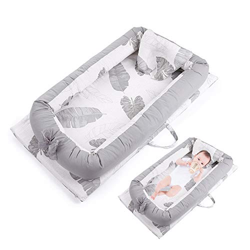 Mooedcoe Nido de Bebé, Cama de Bebé Recién Nacido, Cama de Viaje Portátil para Dormir, Transpirable, Colchón Suave 100% Algodón con Almohada (0-24 meses)