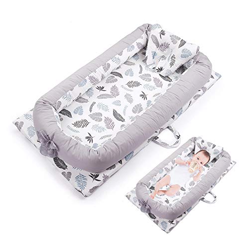 Mooedcoe Nido de Bebé, Cama de Bebé Recién Nacido, Cama de Viaje Portátil para Dormir, Transpirable, Colchón Suave 100% Algodón con Almohada (0-24 meses)