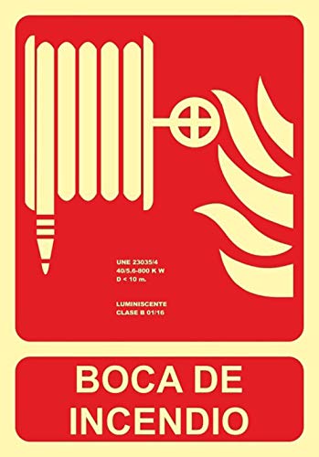 MovilCom® - Señal luminiscente BOCA DE INCENDIO PVC 0,4 Clase B 210X300mm homologado cumple CTE, RIPCI nueva legislación (ref.RD00308)