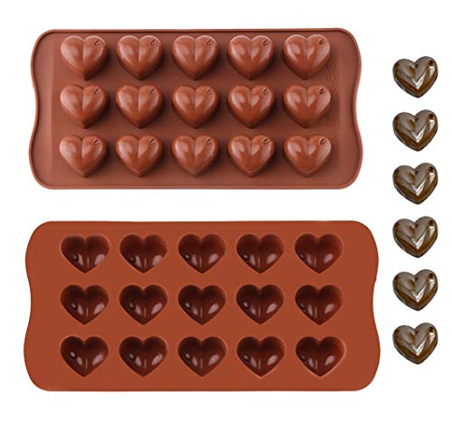 MUCHEN SHOP Molde de Chocolate Silicona,2 Pieza Antiadherentes Moldes de Caramelo Moldes de Chocolate en Forma de Flor Corazón para Fiesta de Navidad de San Valentín