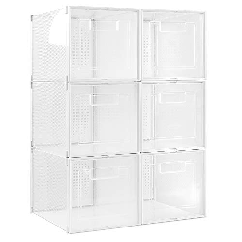 Navaris 6X Caja de Zapatos - 6 Cajas de plástico apilables para Guardar Zapatillas Botas Tacones - Organizador Transparente almacenaje de Calzado