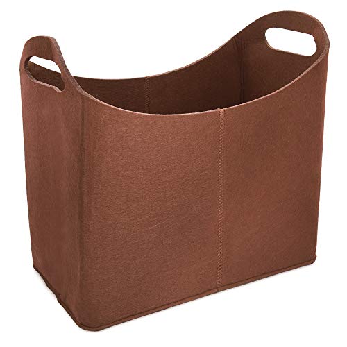 Navaris Cesta de Fieltro para Almacenamiento - Bolsa Rectangular de 40 x 23 x 39.5 CM - Cesto para almacenar leña revistas con Asas - Marrón