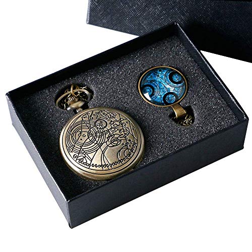 NBVCX Inicio Accesorios Reloj de Bolsillo clásico Steampunk Bronce Reloj de Cuarzo Caja de Regalo Set Necklaec Cadena Regalos para Hombres Mujeres Cumpleaños