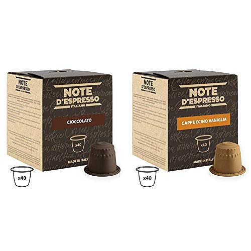 Note D'Espresso Cápsulas de chocolate - 40 Unidades de 7 g, Exclusivamente Compatible con cafeteras Nespresso + Cápsulas de capuchino de vainilla instantáneo, 6,5 g (caja de 40 unidades)