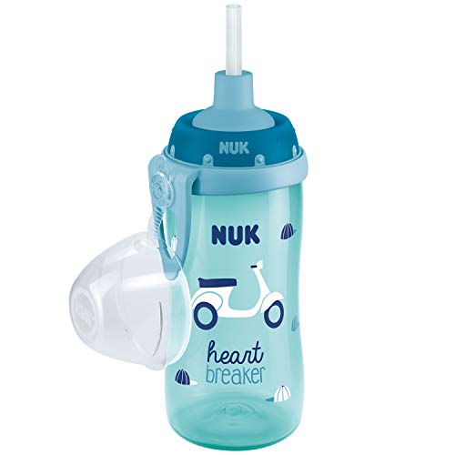 Nuk Flexi Cup Botella para aprender a beber, antigoteo, con clip y tapa protectora, 300 ml, sin BPA, Vespa (turquesa/azul)