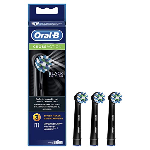 Oral-B CrossAction Black - Pack de 3 Cabezales de Recambios para Cepillo Eléctrico Recargable, Cabezal Redondo con Diseño de Inspiración Profesional para Limpiar Diente por Diente, Negro, 3 recambios