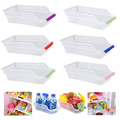 Organizador Almacenamiento Frigorífico,RoadLoo 6 Pack PP Plástico Organizadores despensa Macenamiento Cesta Durable Drenaje Envases Alimentos Container Para Cocina Verduras Fruta (Color alazar)