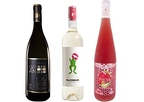 Pack 3 botellas - 1 Botella Vino Blanco Mioro Gran Selección, 1 Botella Vino Blanco Semidulce Don Condado y 1 Botella Vino de Fresas Frizzante Fresh On de 0,75L