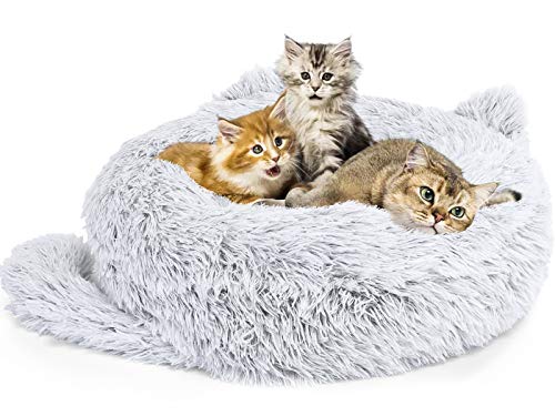 Pecute Cama para Perro y Gatos Suave Camas Relajantes para Perros Pequeños 55cm de Diámetro Cama Calmante para Gato con Cojín Cojines para perreras Suave y Cómodo Antideslizante (L)