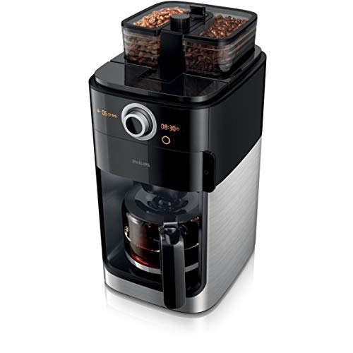 Philips Grind und Brew HD7769/00 - Cafetera de filtro (con molinillo, temporizador, compartimento doble para granos), color negro