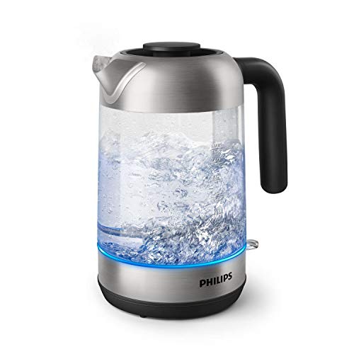 Philips Hervidora de cristal Serie 5000 HD9339/80- Hervidor de agua eléctrico de vidrio, diseño elegante, capacidad 1.7L, 2200w, piloto indicador encendido, tapa desmontable, metal