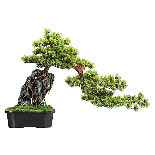 Plantas de imitación Artificial Bonsai Pine Tree Faux Potted Planta Escritorio Mostrar árboles Falso Pot Ornamentos Cerámica Macetas de cerámica con rocas realistas cubiertas de musgo artificial verde