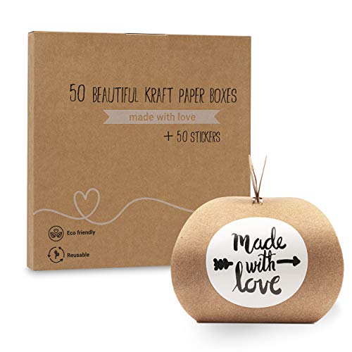 Plantvibes® Cajas de regalo de papel kraft antiguo, cajas de regalo pequeña con la pegatina"Made with Love"