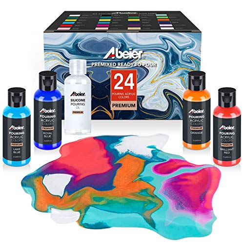 Pouring - Juego de 24 botes de pintura acrílica de 60 ml, pintura líquida, no requiere mezcla, pintura para pintar sobre lienzo, vidrio, papel, madera, azulejos y piedras