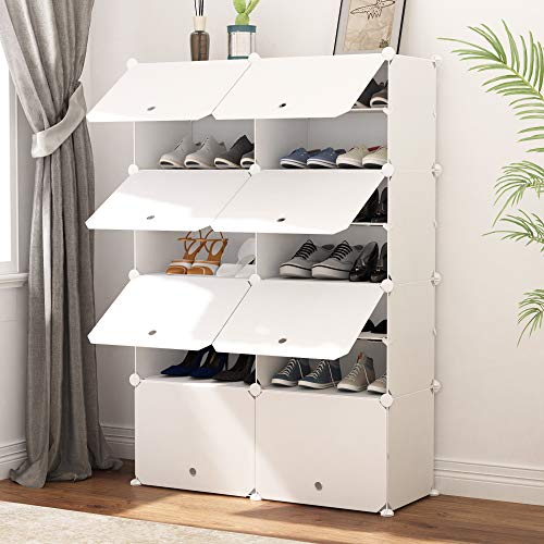 PREMAG Organizador de Almacenamiento de Calzado portátil Tower, Blanco, Estante de gabinete Modular para Ahorrar Espacio, estantes de Zapatero para Zapatos, Botas, Zapatillas 2 * 7