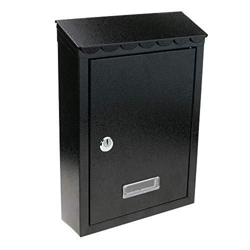 PrimeMatik - Buzón metálico para Cartas y Correo Postal de Color Negro 210x60x300mm