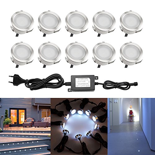 qaca 10 LED Blanco Cálido Foco empotrable Leuchten exterior resistente al agua IP67 0.6 W?30 mm Escaleras Jardín Terraza, acero inoxidable, Kaltwei?, B15d 0.60 W 12.00 voltsV