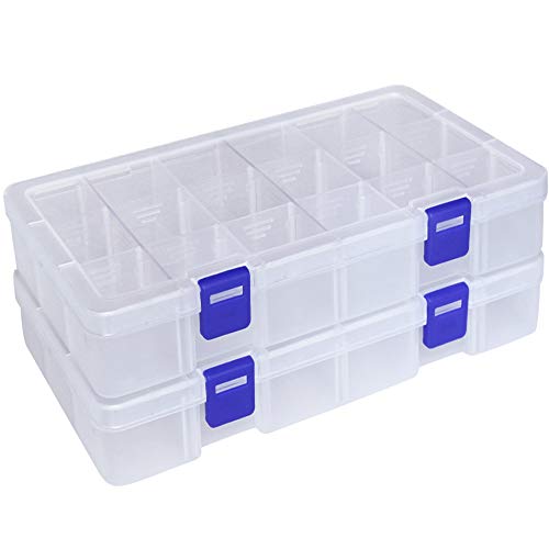 Qualsen Ajustable Caja de Almacenamiento de plástico Joyería Organizador Contenedor de Herramientas (18 Compartimientos x 2, Transparente)