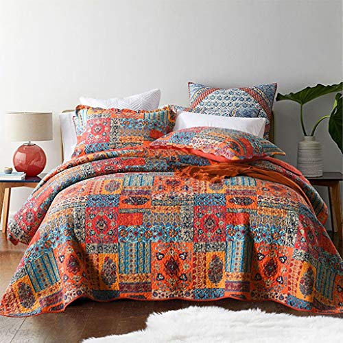 Qucover Colcha bouti Verano Cama 150,Cubrecama 220x240cm Patchwork étnico 100% Algodón Suave,Multicolor Reversible Manta con 2 Fundas de Almohada para Todas Las Estaciones