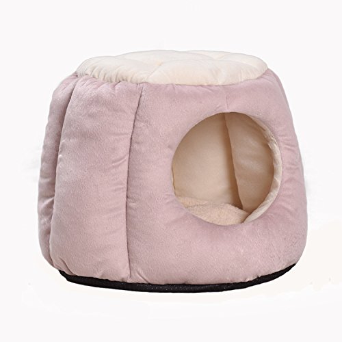 Queta Cama para Gatos y Prrros Cesta Cálida Semicerrada para Mascotas, Sofá de Peluche Suave para Cachorros Casa Nido Cómoda Antideslizante para Mascota Pequeña Mediana, 40*35cm (Rosado Morado)