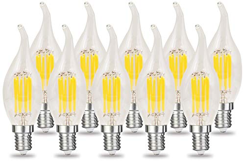 RClorBulb (Paquete de 10) 8W E14 Regulable SIN FLIKER Bombilla clásica de vela LED de filamento LED Blanco cálido C35L AC 220V