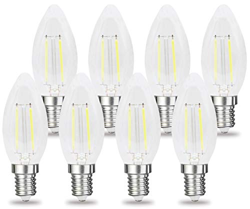 RClorBulb (Paquete de 8) 2W E14 Lámpara de vela de filamento LED de vidrio clásico regulable LED Blanco frío C35 AC 220V