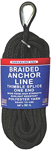 Rope USA Cuerda Trenzado de Estados Unidos Anchor Line, AL2, Negro, 3/8" x 50'