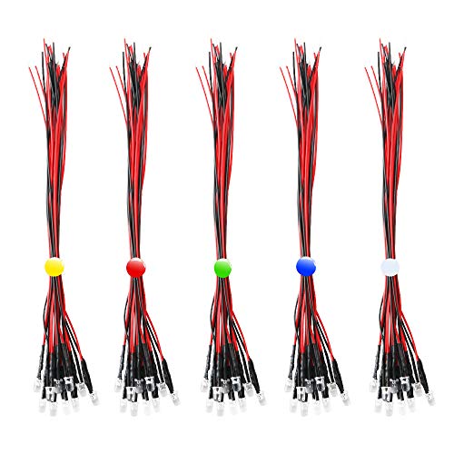 RUNCCI-YUN 50pcs color mezclado 5mm 12V LEDs pre cableado,DIY Car Boat Juguetes Flashing Partes