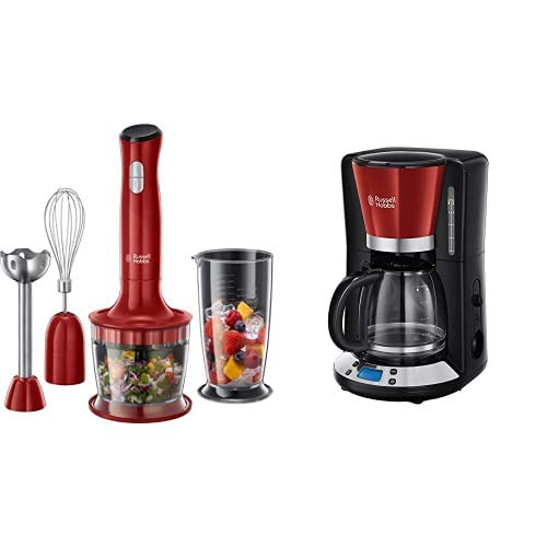 Russell Hobbs Desire - Batidora de mano 3 en 1 (500 W, Rojo, Cuchilla de Acero Inoxidable, sin BPA) - ref. 24700-56 + Colours Plus - Cafetera de Goteo