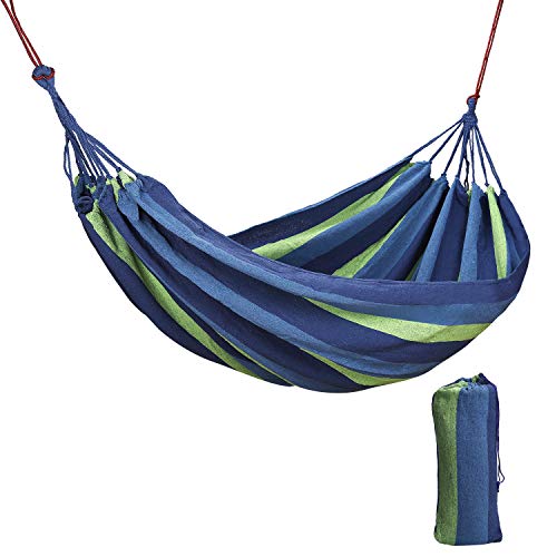 RZKJ-SHOP Hamaca de Algodón para Jardín al Aire Libre Cama 2 Persona 240 x 150 cm Portátil de Lona con Cuerdas para Acampar Capacidad de 200 Kg Peso Ligera con Bolsa para Patio Trasero Playa