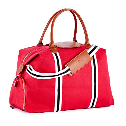 Saint Maniero Bolsa de Viaje Premium Bolsa de Lona Bolsa de Fin de Semana Bolso de Hombro Travel Duffle Duffle para Viaje Corto Bolsa de Mano Bolsa Deporte Duffle Trabajo Bolsa Noche (Rojo, L-XL)